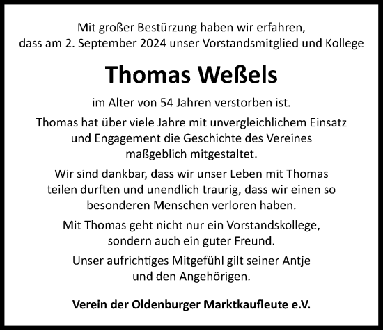 Traueranzeige von Thomas Weßels von Nordwest-Zeitung