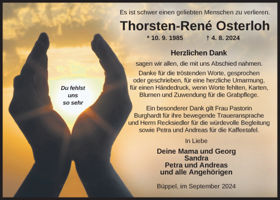 Traueranzeige von Thorsten-Rene Osterloh von Nordwest-Zeitung