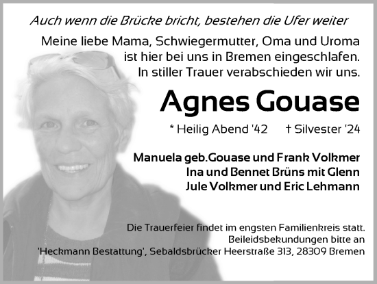 Traueranzeige von Agnes Gouase von WZ/JW/AH