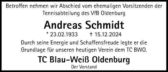 Traueranzeige von Andreas Schmidt von Nordwest-Zeitung