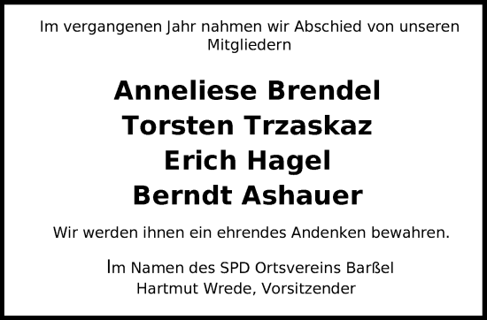 Traueranzeige von Anneliese Brendel von Nordwest-Zeitung