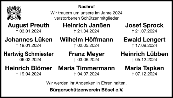 Traueranzeige von August Preuth von Nordwest-Zeitung