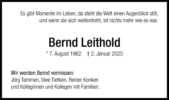 Traueranzeige von Bernd Leithold von WZ/JW/AH