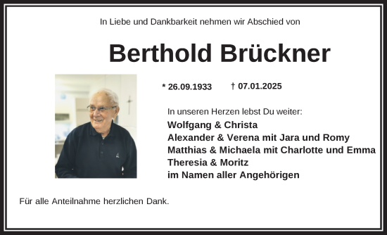 Traueranzeige von Berthold Brückner von WZ/JW/AH