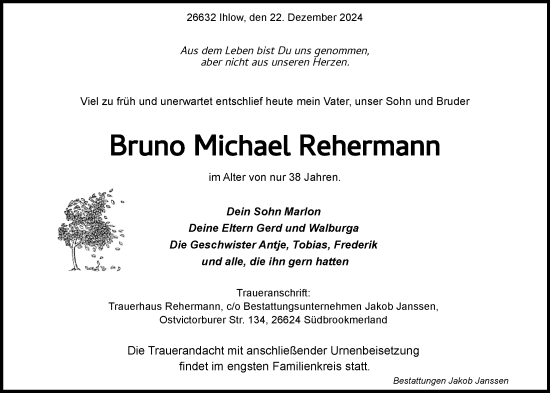 Traueranzeige von Bruno Michael Rehermann von Emder Zeitung