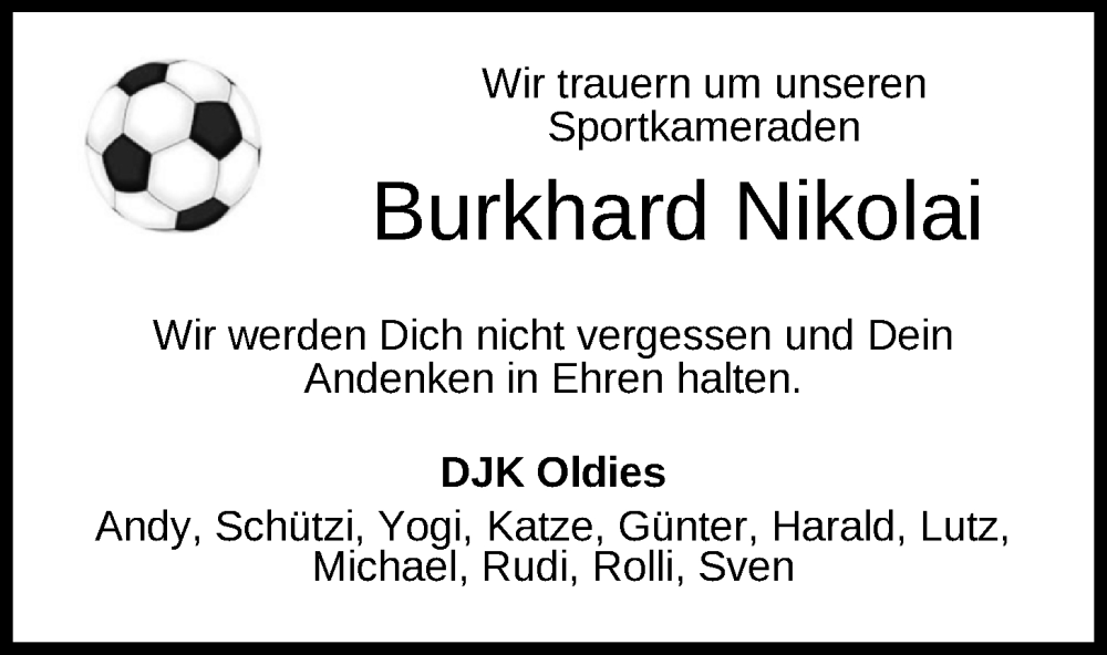  Traueranzeige für Burkhard Nikolai vom 25.01.2025 aus WZ/JW/AH