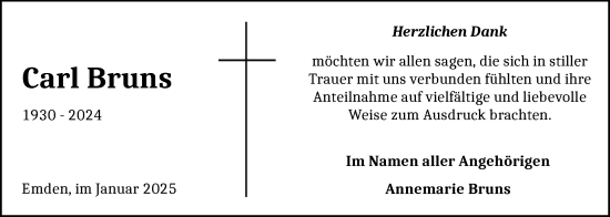 Traueranzeige von Carl Bruns von Emder Zeitung
