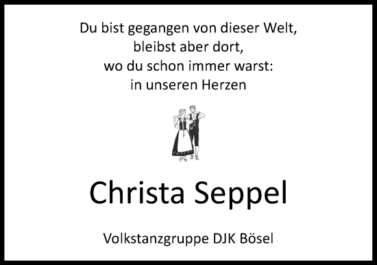 Traueranzeige von Christa Seppel von Nordwest-Zeitung