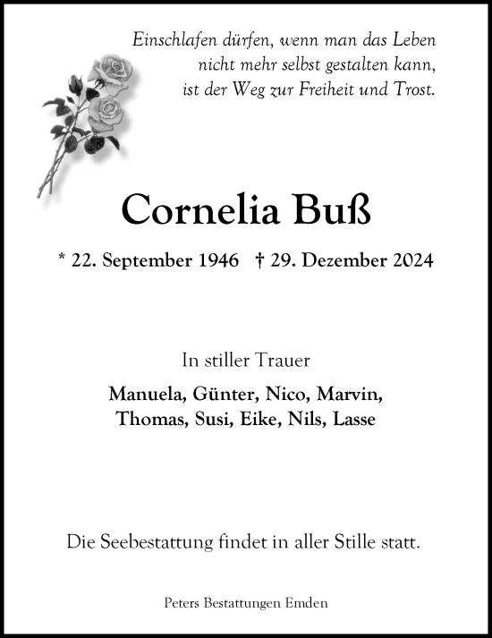 Traueranzeige von Cornelia Buß von Emder Zeitung