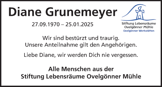 Traueranzeige von Diane Grunemeyer von Nordwest-Zeitung