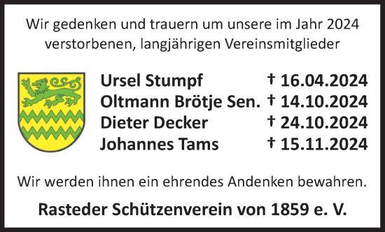 Traueranzeige von Dieter Decker von Nordwest-Zeitung