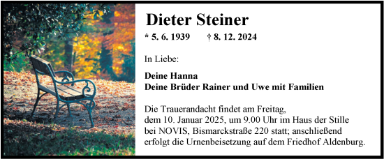 Traueranzeige von Dieter Steiner von WZ/JW/AH