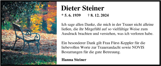 Traueranzeige von Dieter Steiner von WZ/JW/AH