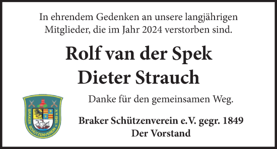 Traueranzeige von Dieter Strauch von Nordwest-Zeitung