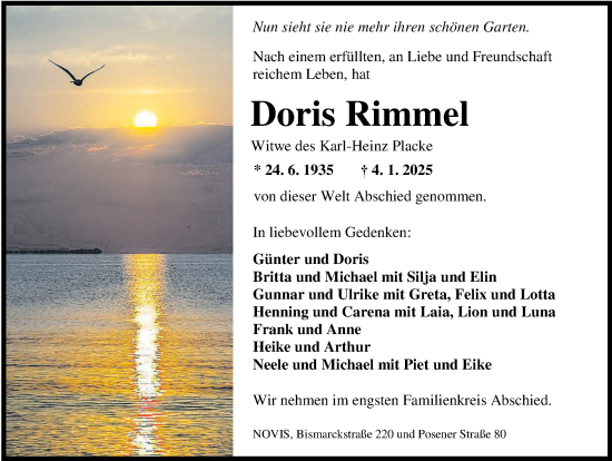 Traueranzeige von Doris Rimmel von WZ/JW/AH