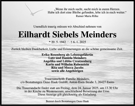 Traueranzeige von Eilhardt Meinders von WZ/JW/AH