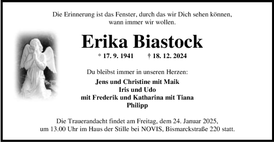 Traueranzeige von Erika Biastock von WZ/JW/AH