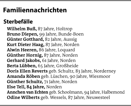 Traueranzeige von EZ Familiennachrichten von Emder Zeitung