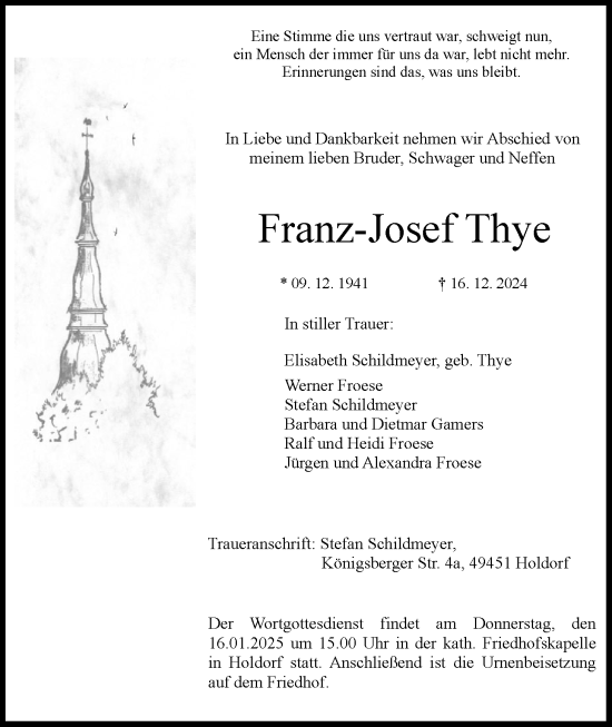 Traueranzeige von Franz-Josef Thye von Nordwest-Zeitung