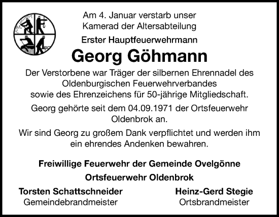 Traueranzeige von Georg Göhmann von Nordwest-Zeitung
