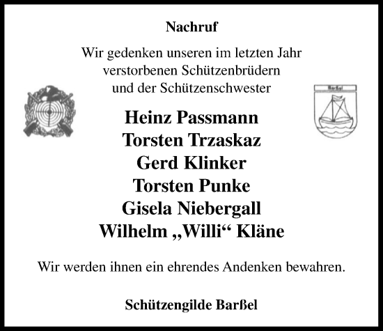 Traueranzeige von Gerd Klinker von Nordwest-Zeitung