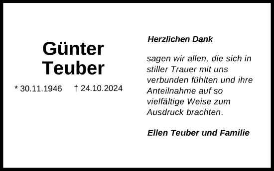 Traueranzeige von Günter Teuber von WZ/JW/AH
