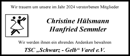 Traueranzeige von Hanfried Semmler von Nordwest-Zeitung