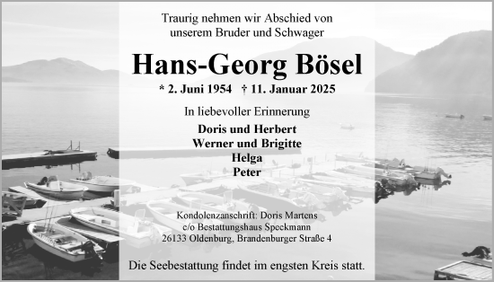 Traueranzeige von Hans-Georg Bösel von Nordwest-Zeitung