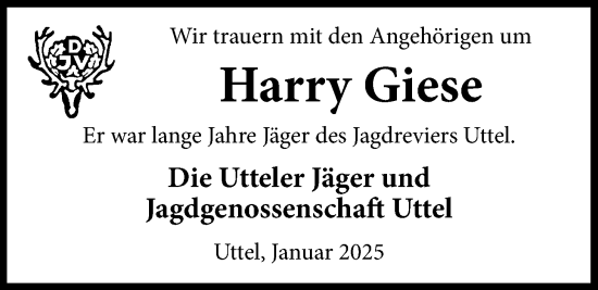 Traueranzeige von Harry Giese von WZ/JW/AH