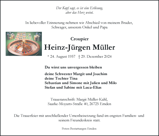 Traueranzeige von Heinz-Jürgen Müller von Emder Zeitung