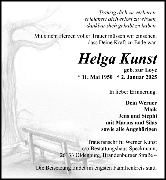 Traueranzeige von Helga Kunst von Nordwest-Zeitung