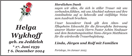 Traueranzeige von Helga Wykhoff von Nordwest-Zeitung