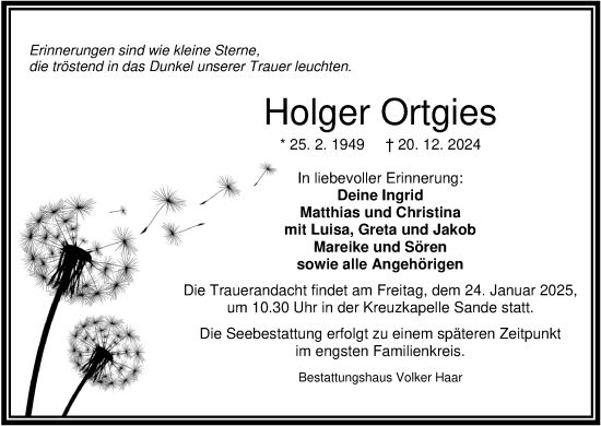 Traueranzeige von Holger Ortgies von WZ/JW/AH