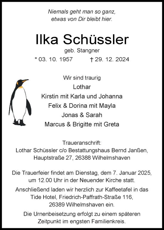 Traueranzeige von Ilka Schüssler von WZ/JW/AH