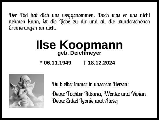 Traueranzeige von Ilse Koopmann von Nordwest-Zeitung