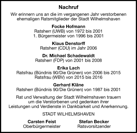 Traueranzeige von Im Gedenken 2024 von WZ/JW/AH