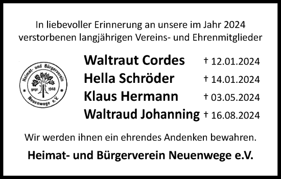 Traueranzeige von Im Gedenken 2024 von Nordwest-Zeitung