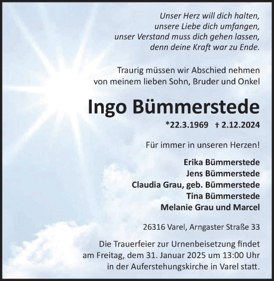 Traueranzeige von Ingo Bümmerstede von Nordwest-Zeitung