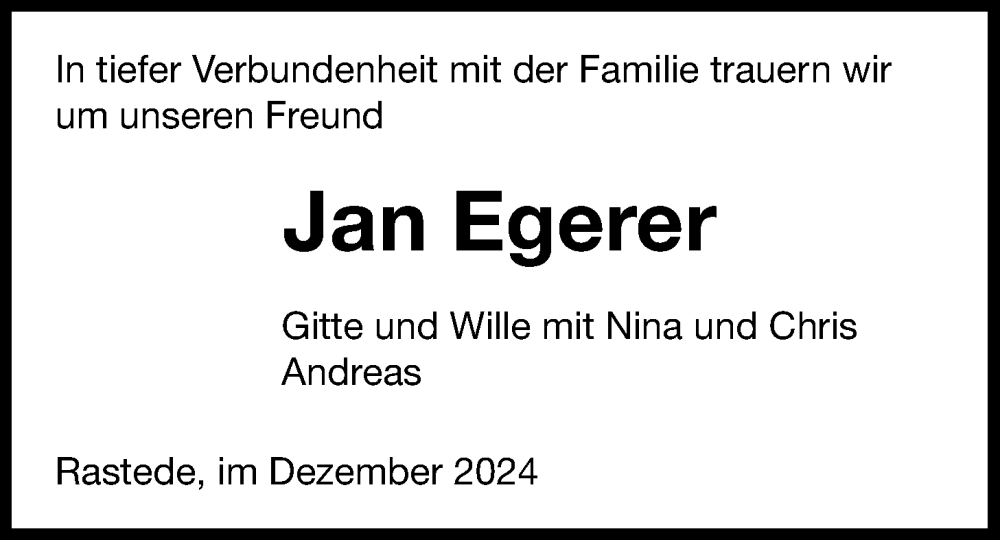  Traueranzeige für Jan-Christoph Egerer vom 04.01.2025 aus Nordwest-Zeitung