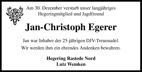 Traueranzeige von Jan-Christoph Egerer von Nordwest-Zeitung