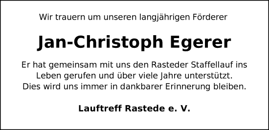 Traueranzeige von Jan-Christoph Egerer von Nordwest-Zeitung