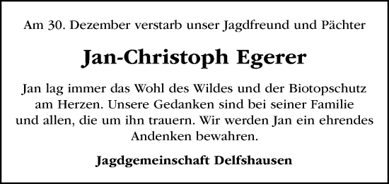 Traueranzeige von Jan-Christoph Egerer von Nordwest-Zeitung