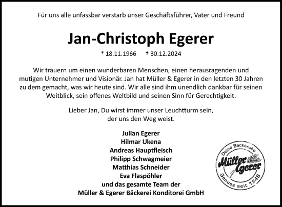 Traueranzeige von Jan-Christoph Egerer von Nordwest-Zeitung