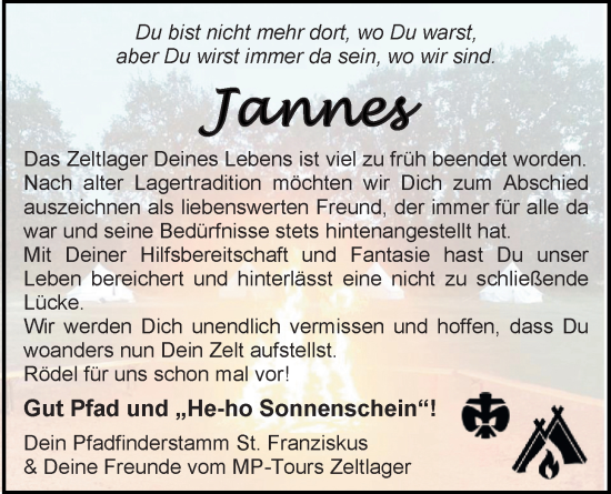 Traueranzeige von Jannes Imholte von Nordwest-Zeitung