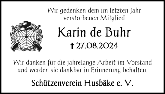 Traueranzeige von Karin de Buhr von Nordwest-Zeitung