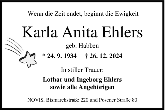 Traueranzeige von Karla Ehlers von WZ/JW/AH