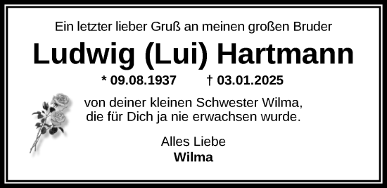 Traueranzeige von Ludwig Hartmann von Nordwest-Zeitung