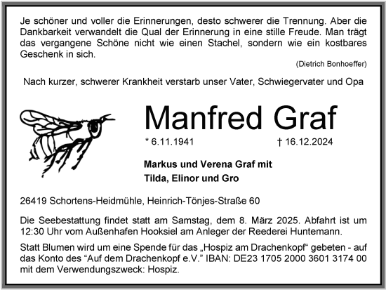 Traueranzeige von Manfred Graf von WZ/JW/AH