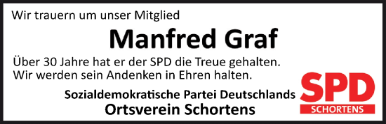 Traueranzeige von Manfred Graf von WZ/JW/AH