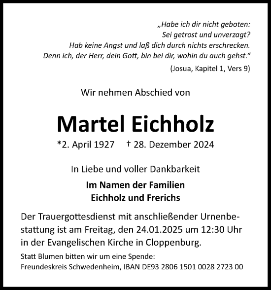 Traueranzeige von Martel Eichholz von Nordwest-Zeitung